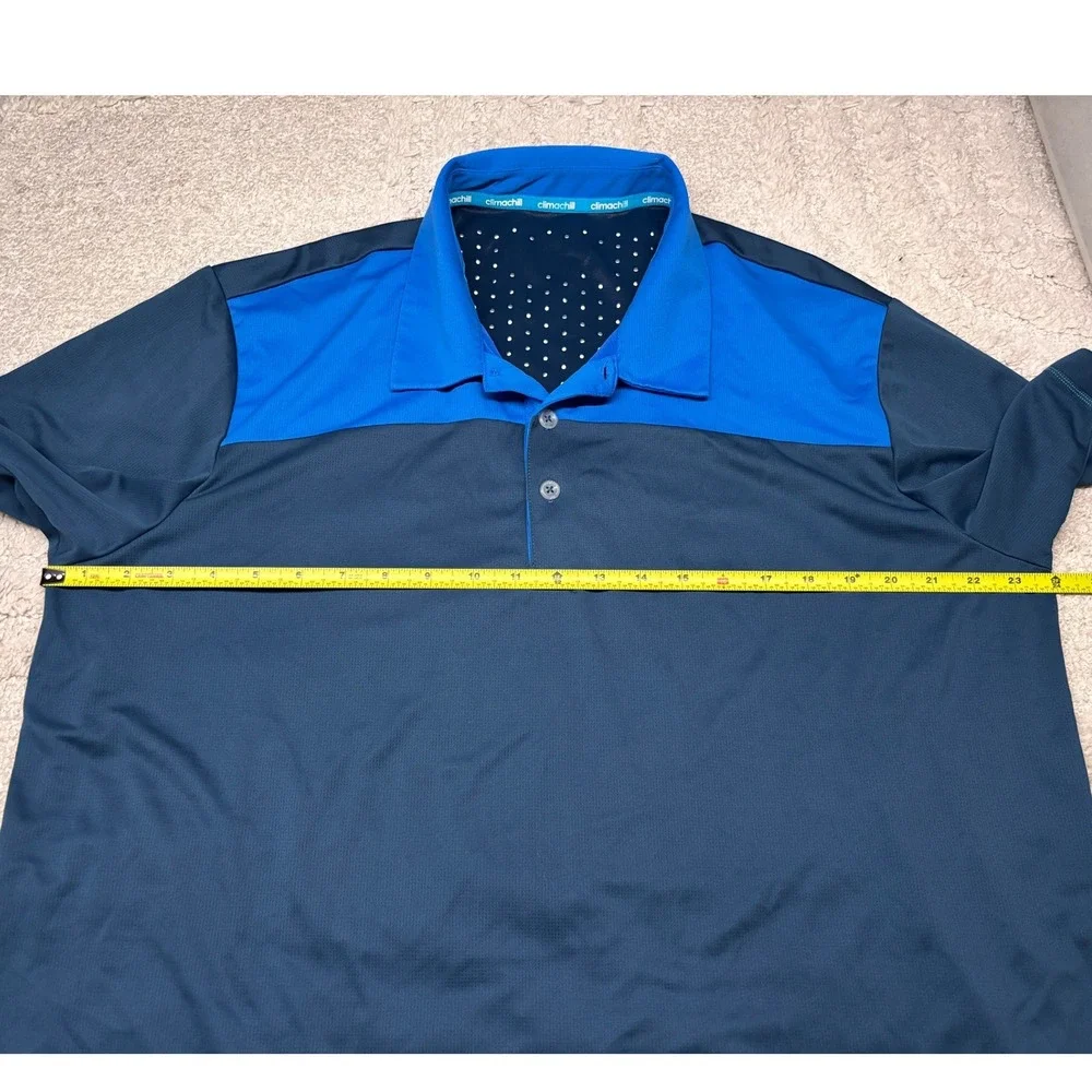 Adidas Climachill Polo Shirt Mens XL Blue Colorblock Short Sleeve Golf Top‎